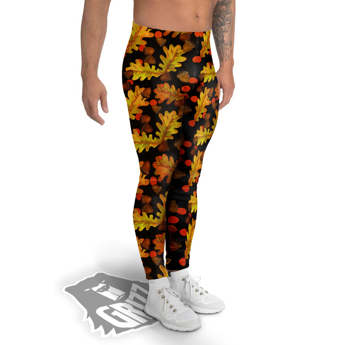 Acorn Leaf Print Pattern Men's Leggings-grizzshop