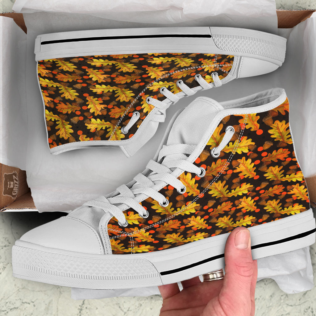 Acorn Leaf Print Pattern White High Top Shoes-grizzshop