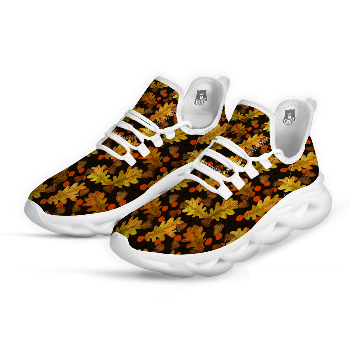 Acorn Leaf Print Pattern White Running Shoes-grizzshop