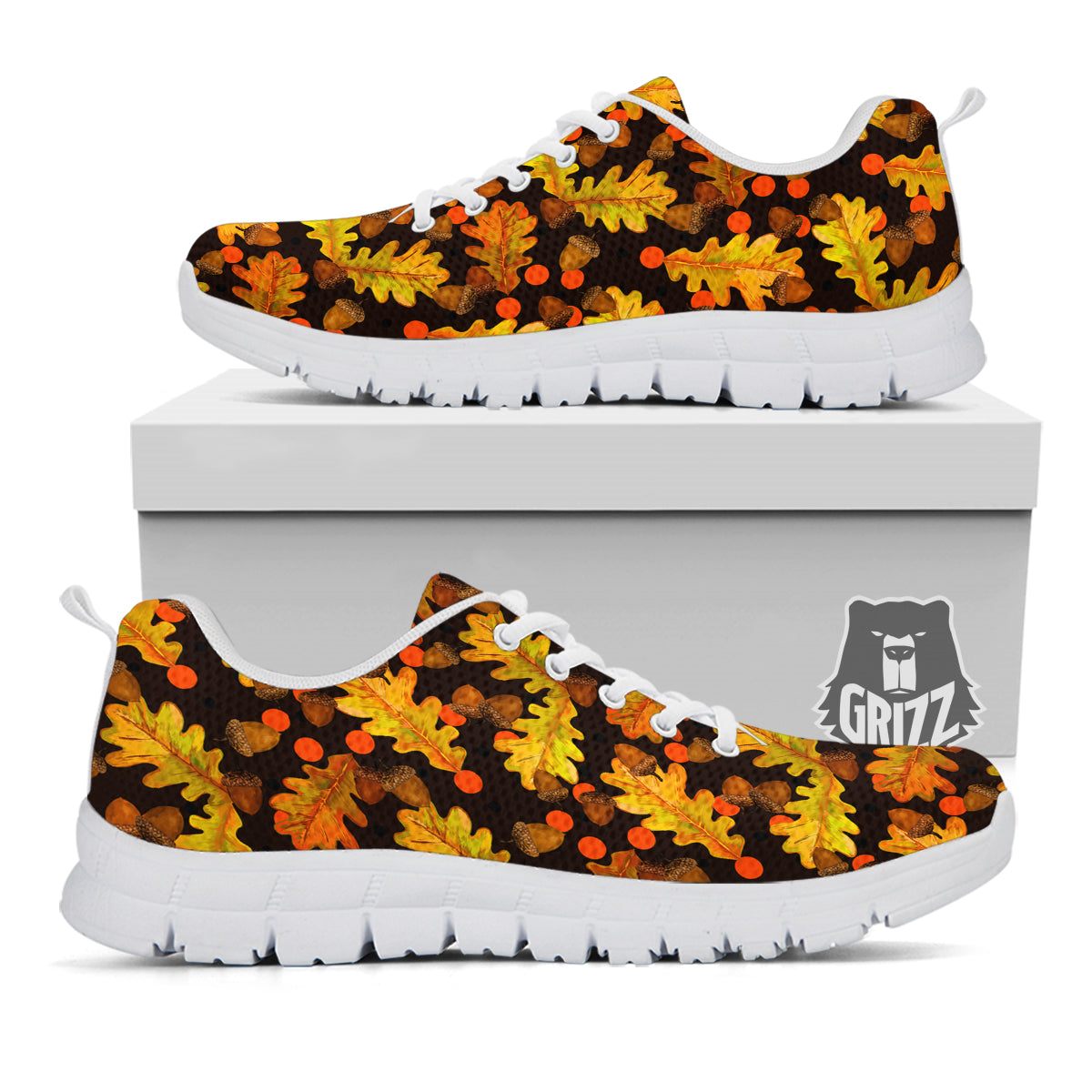 Acorn Leaf Print Pattern White Sneaker-grizzshop
