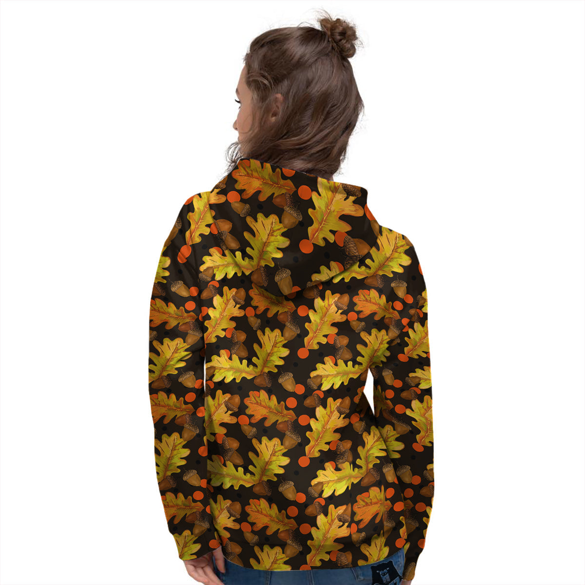 Acorn Leaf Print Pattern Women's Hoodie-grizzshop
