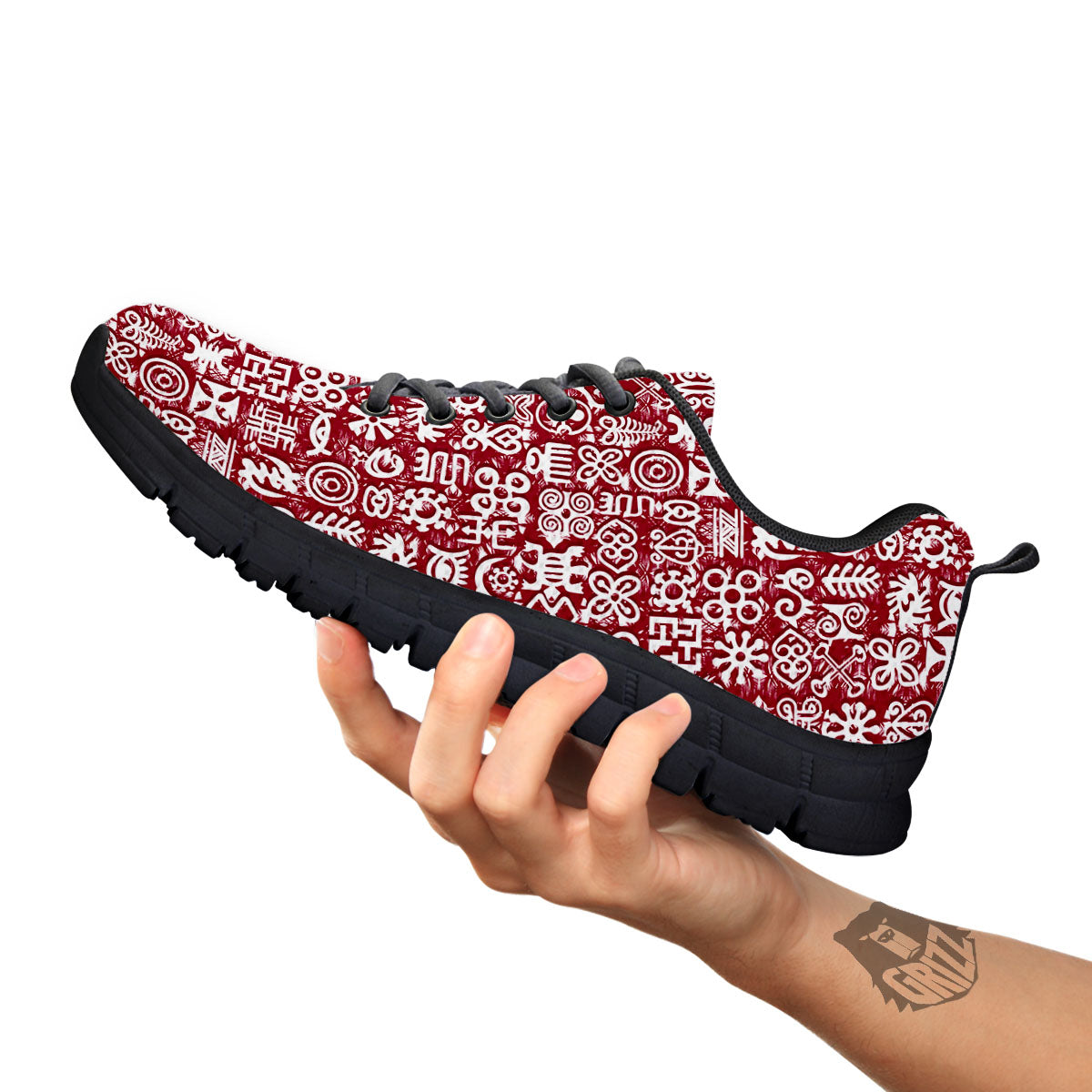 Adinkra African Tribe Red Symbols Black Sneaker-grizzshop