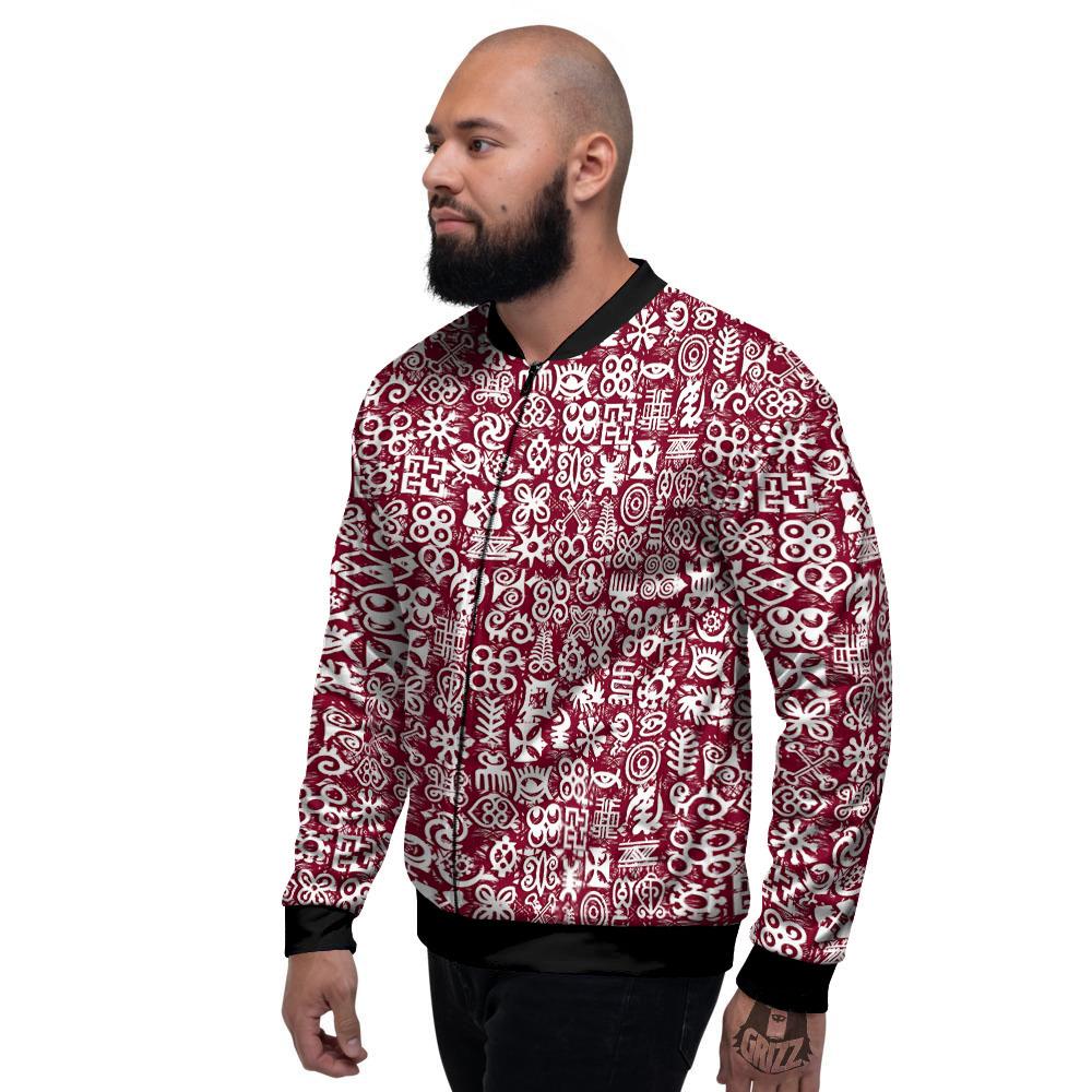 Adinkra African Tribe Red Symbols Men's Bomber Jacket-grizzshop