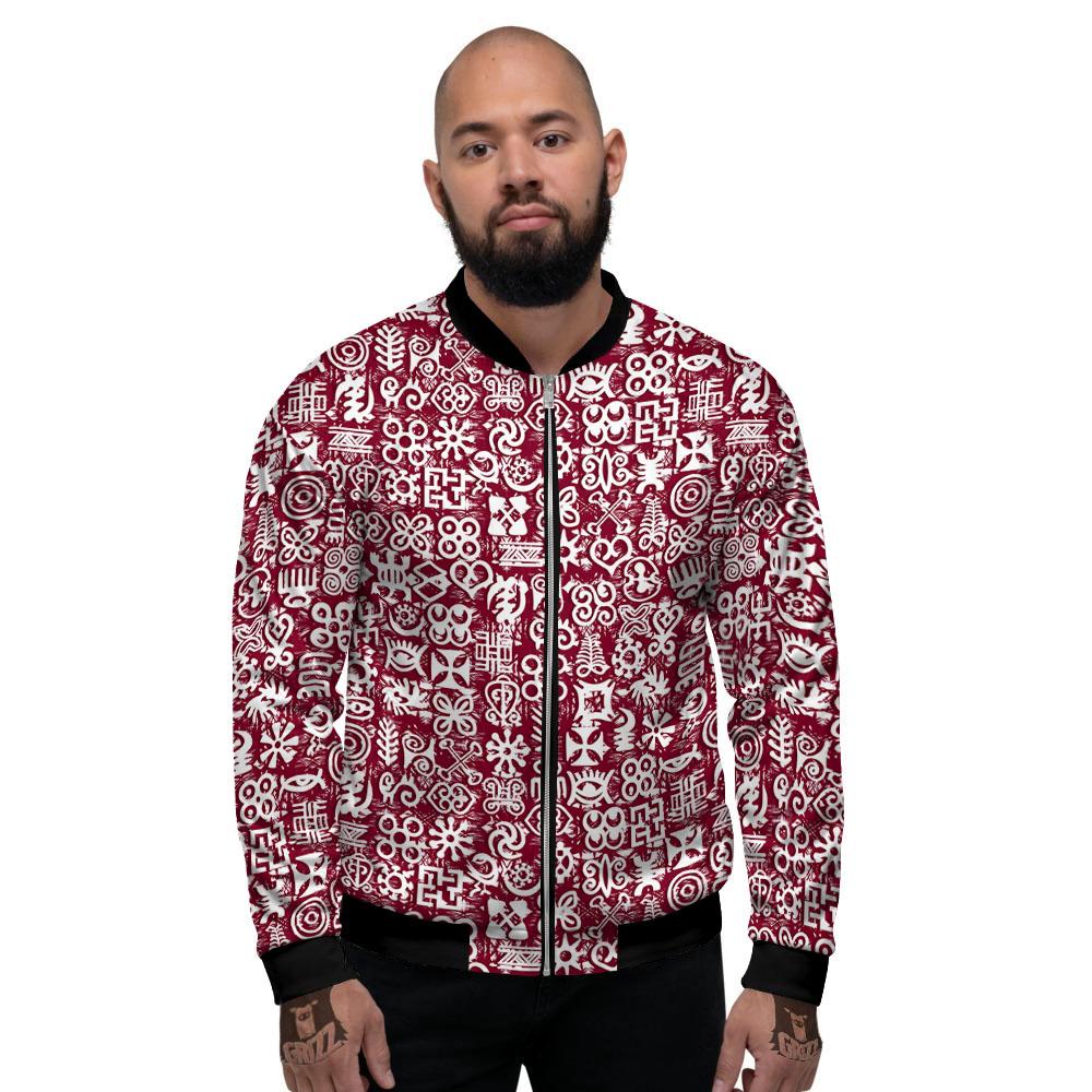 Adinkra African Tribe Red Symbols Men's Bomber Jacket-grizzshop