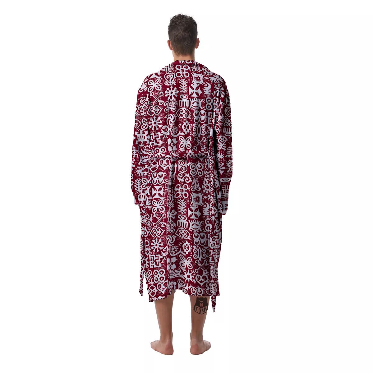 Adinkra African Tribe Red Symbols Men's Robe-grizzshop