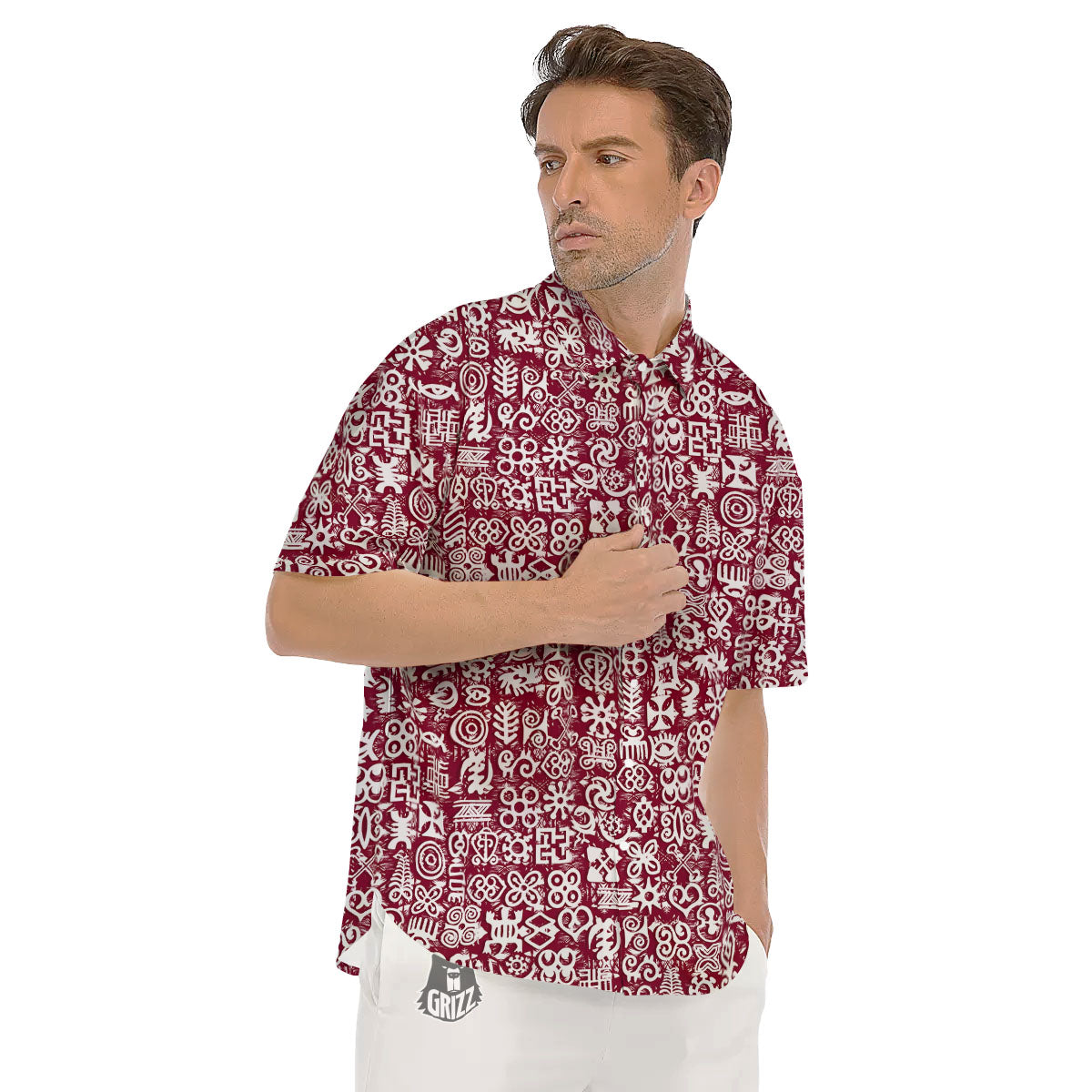 Adinkra African Tribe Red Symbols Men's Short Sleeve Shirts-grizzshop