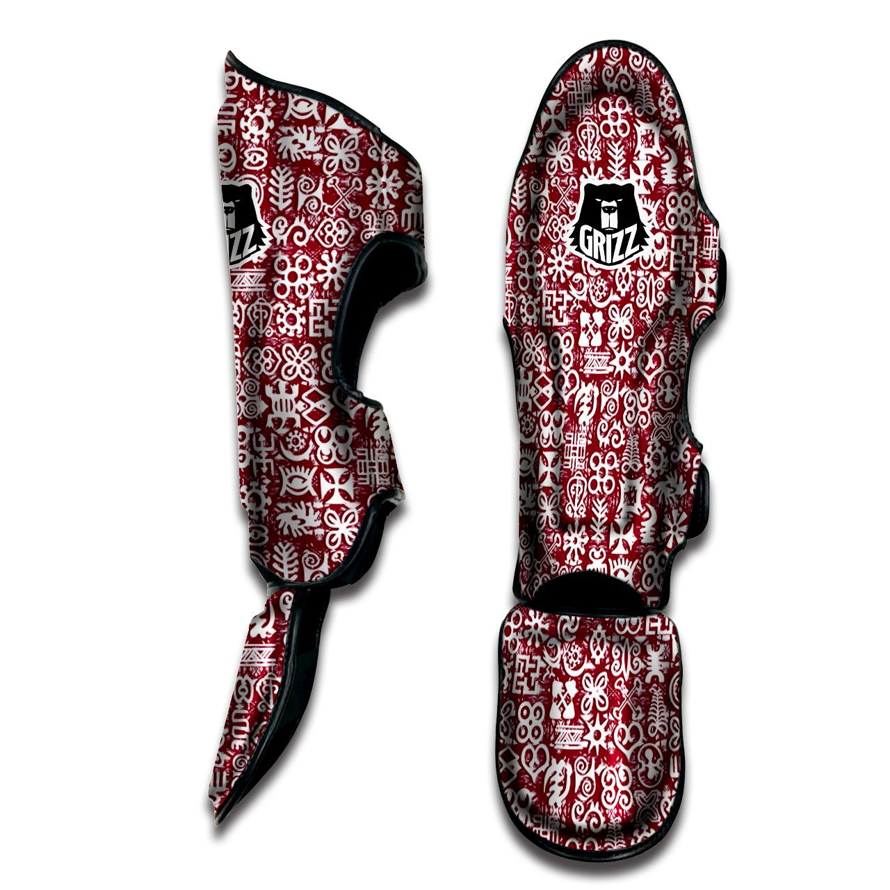 Adinkra African Tribe Red Symbols Muay Thai Shin Guards-grizzshop