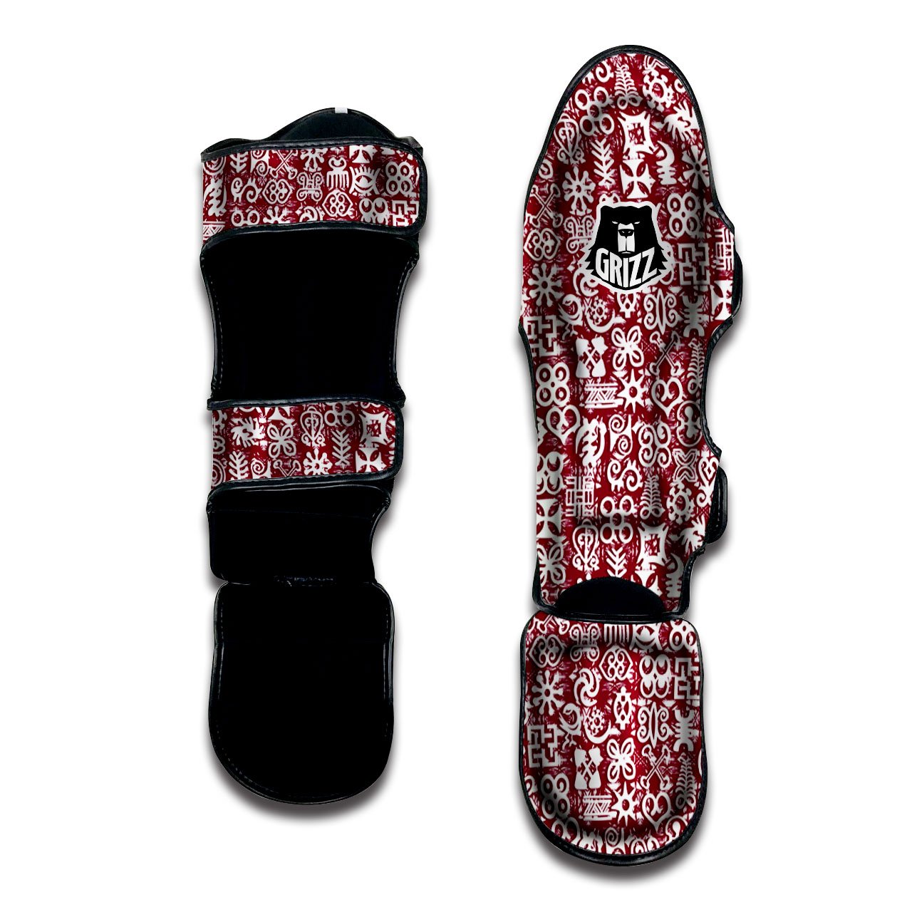 Adinkra African Tribe Red Symbols Muay Thai Shin Guards-grizzshop