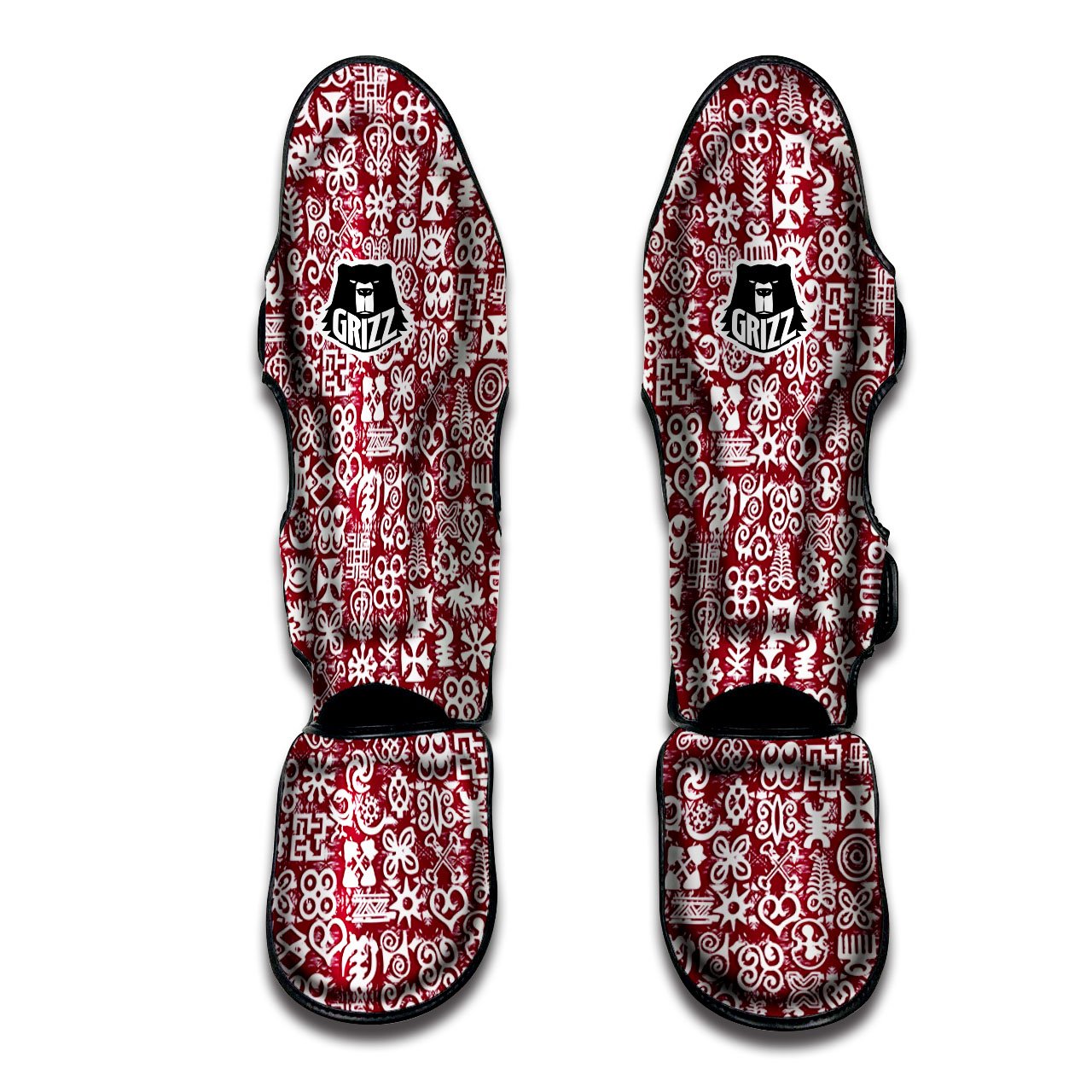 Adinkra African Tribe Red Symbols Muay Thai Shin Guards-grizzshop