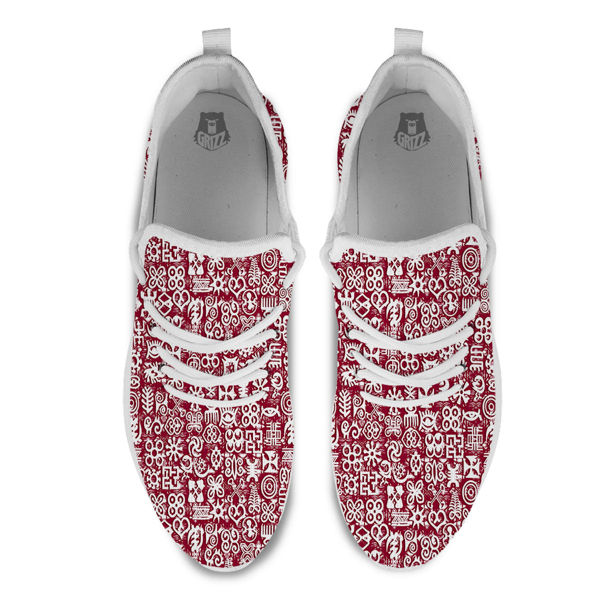 Adinkra African Tribe Red Symbols White Athletic Shoes-grizzshop