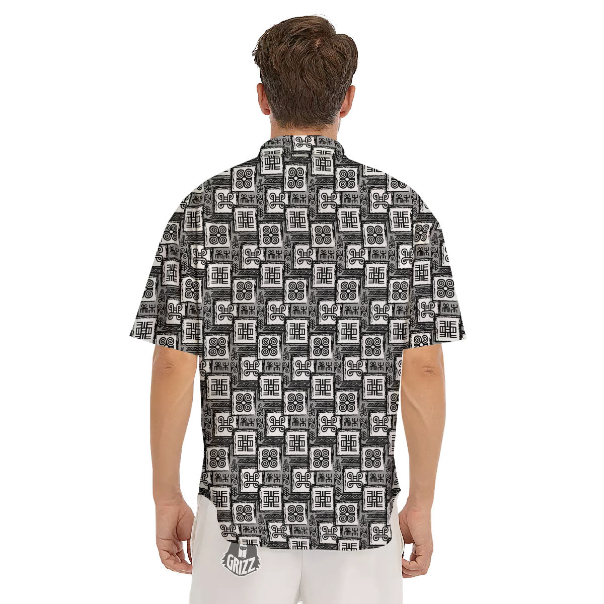 Adinkra Symbols Grey African Print Men's Short Sleeve Shirts-grizzshop