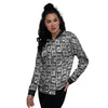 Adinkra Symbols Grey African Print Women's Bomber Jacket-grizzshop