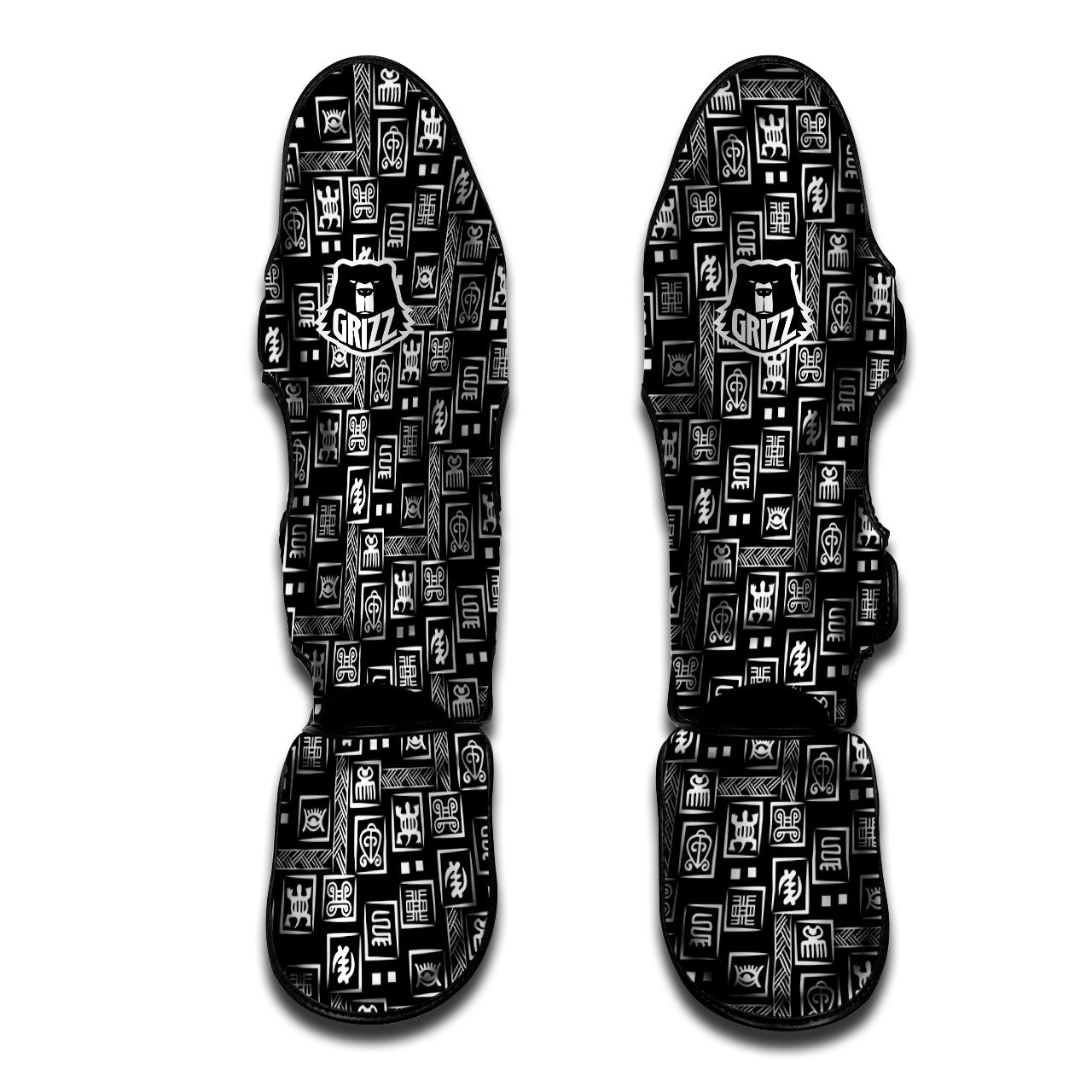 Adinkra Symbols White And Black Print Pattern Muay Thai Shin Guards-grizzshop