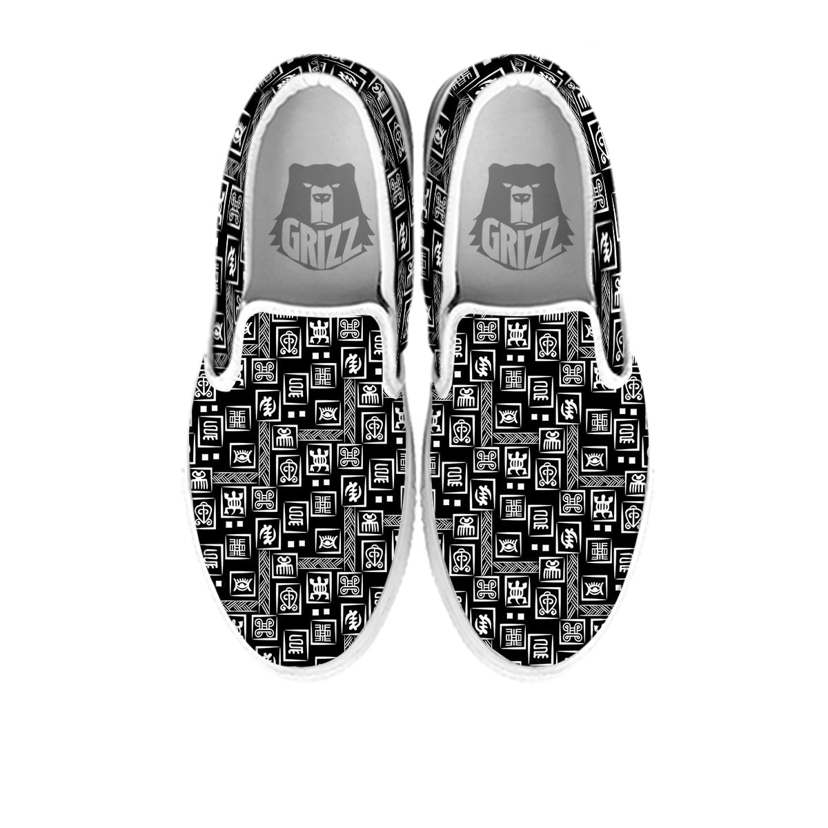 Adinkra Symbols White And Black Print Pattern White Slip On Shoes-grizzshop