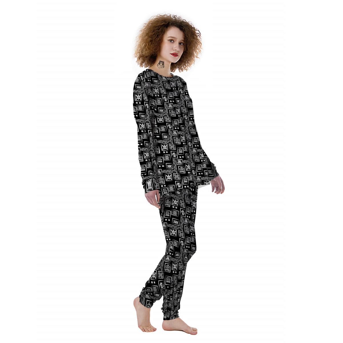 Adinkra Symbols White And Black Print Pattern Women's Pajamas-grizzshop