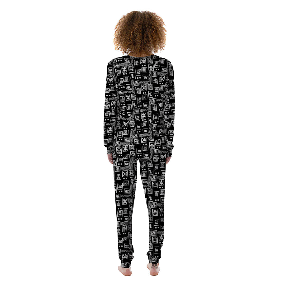 Adinkra Symbols White And Black Print Pattern Women's Pajamas-grizzshop