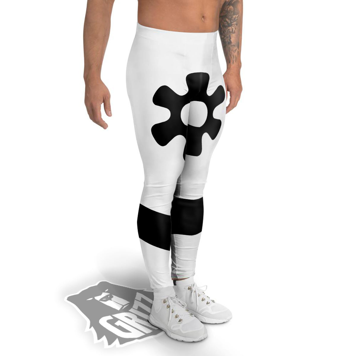 Adinkra Tribe Symbols White And Black Men's Leggings-grizzshop