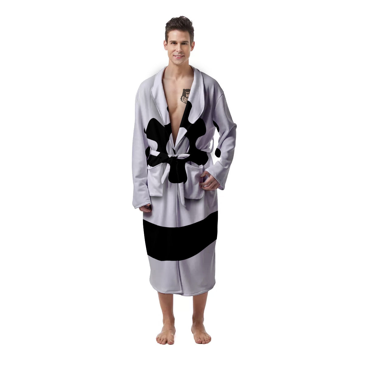 Adinkra Tribe Symbols White And Black Men's Robe-grizzshop