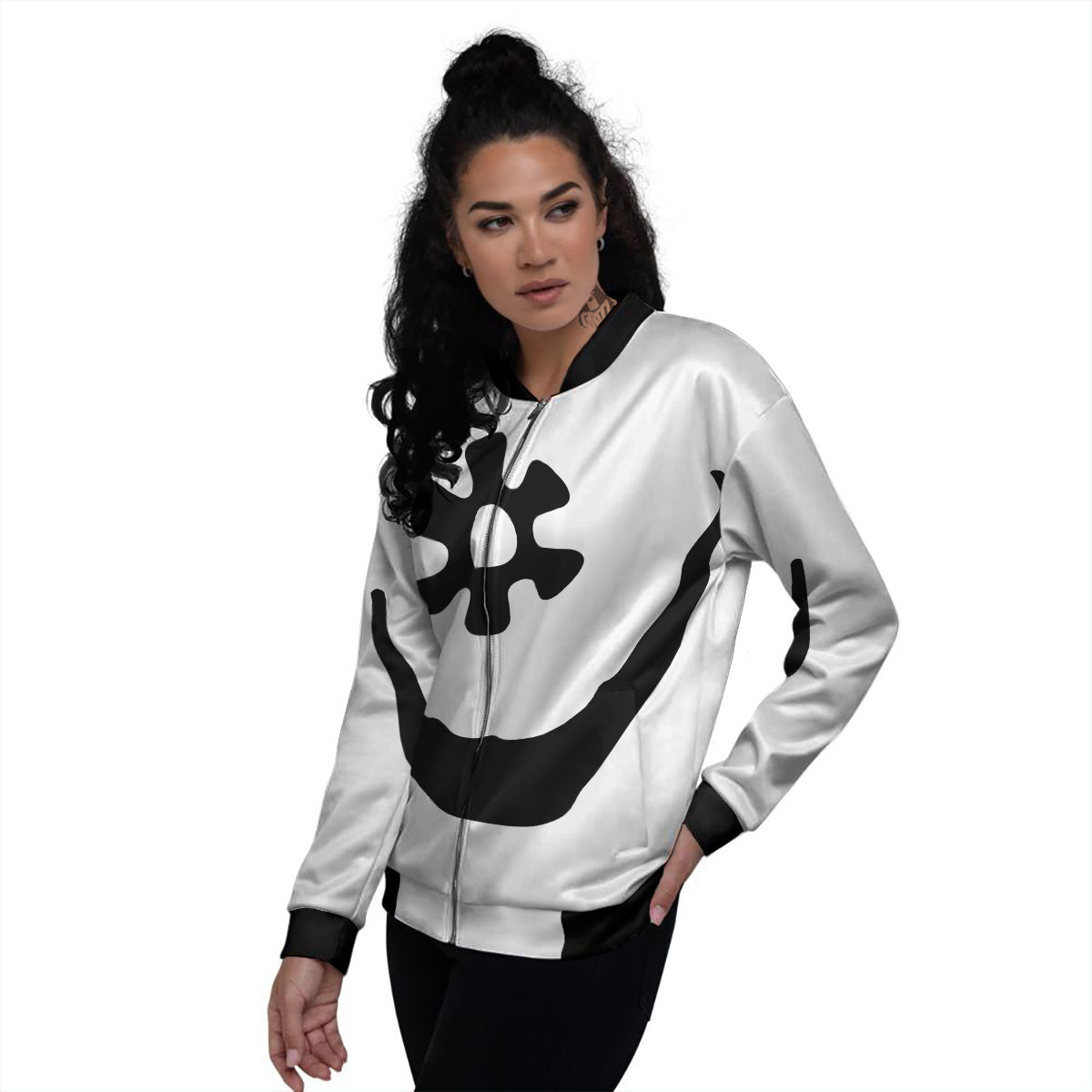 Adinkra Tribe Symbols White And Black Women's Bomber Jacket-grizzshop