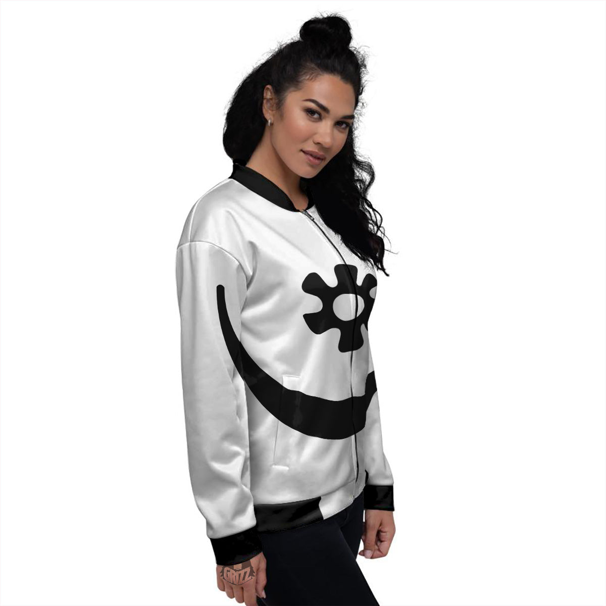 Adinkra Tribe Symbols White And Black Women's Bomber Jacket-grizzshop