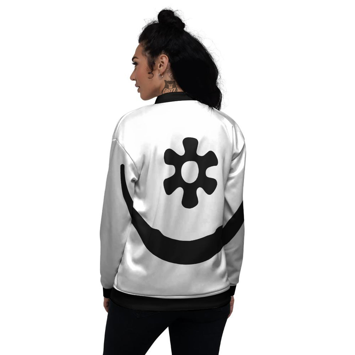 Adinkra Tribe Symbols White And Black Women's Bomber Jacket-grizzshop