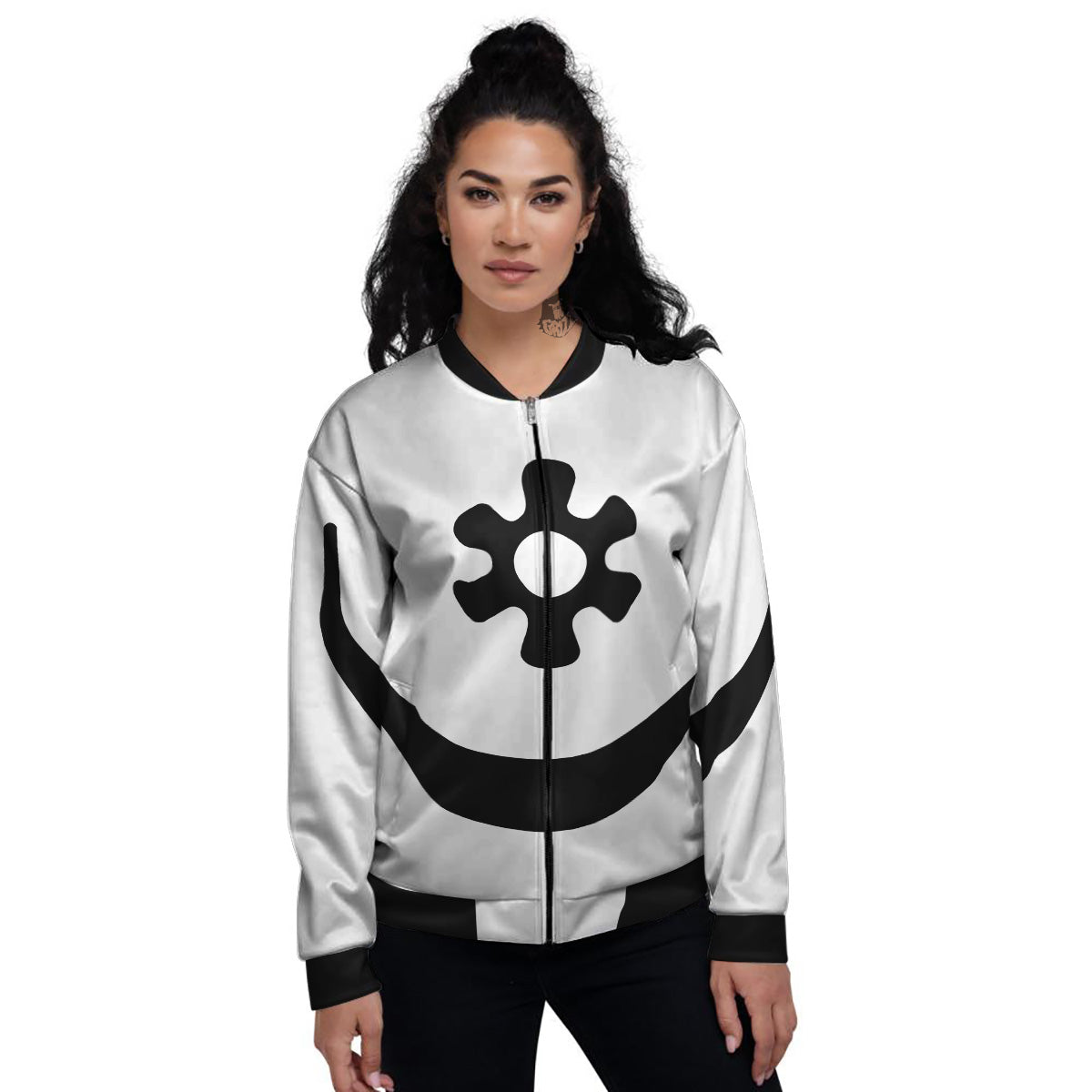 Adinkra Tribe Symbols White And Black Women's Bomber Jacket-grizzshop