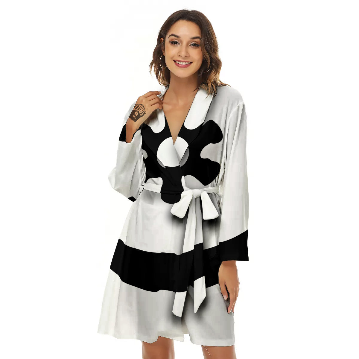 Adinkra Tribe Symbols White And Black Women's Robe-grizzshop