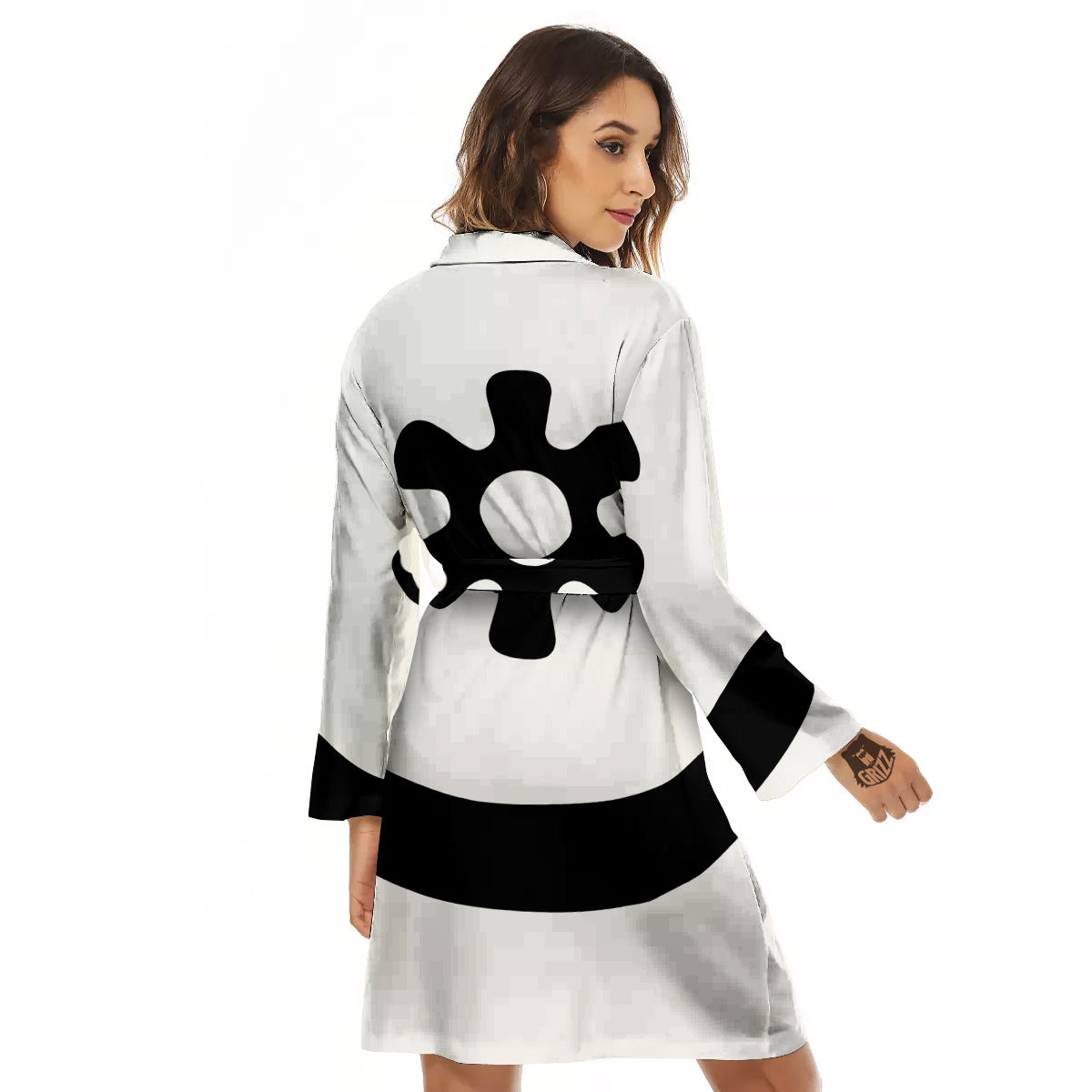 Adinkra Tribe Symbols White And Black Women's Robe-grizzshop