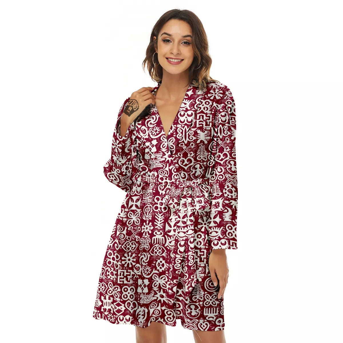 Adinkra African Tribe Red Symbols Women's Robe-grizzshop