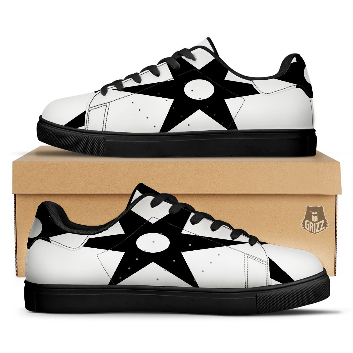 African Adinkra Symbols White And Black Black Low Top Sneakers-grizzshop