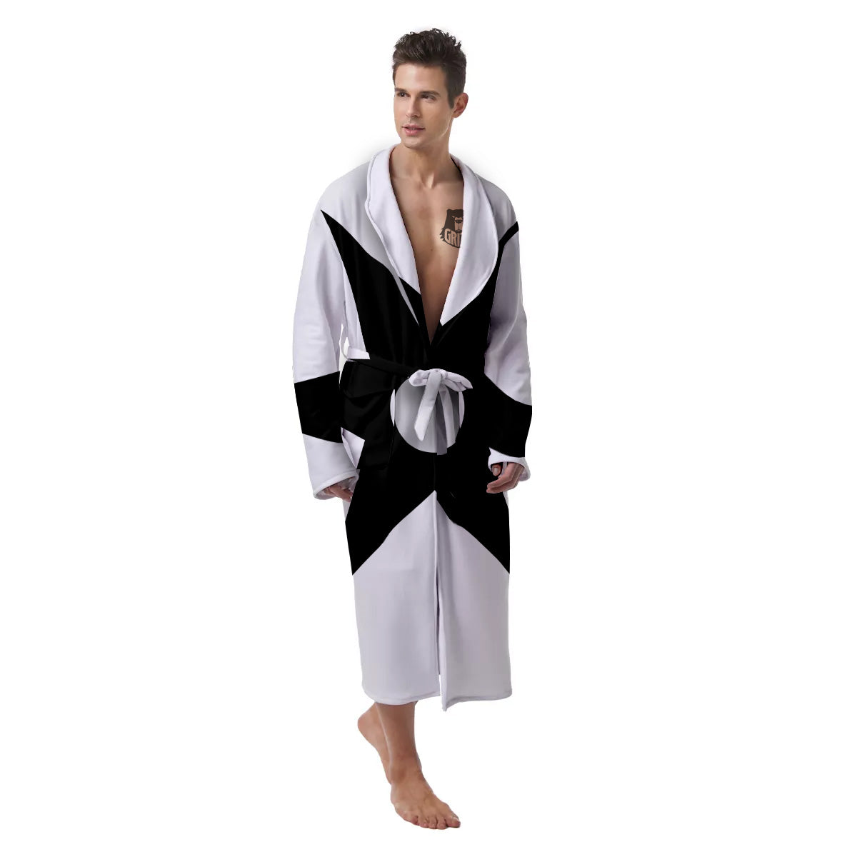African Adinkra Symbols White And Black Men's Robe-grizzshop
