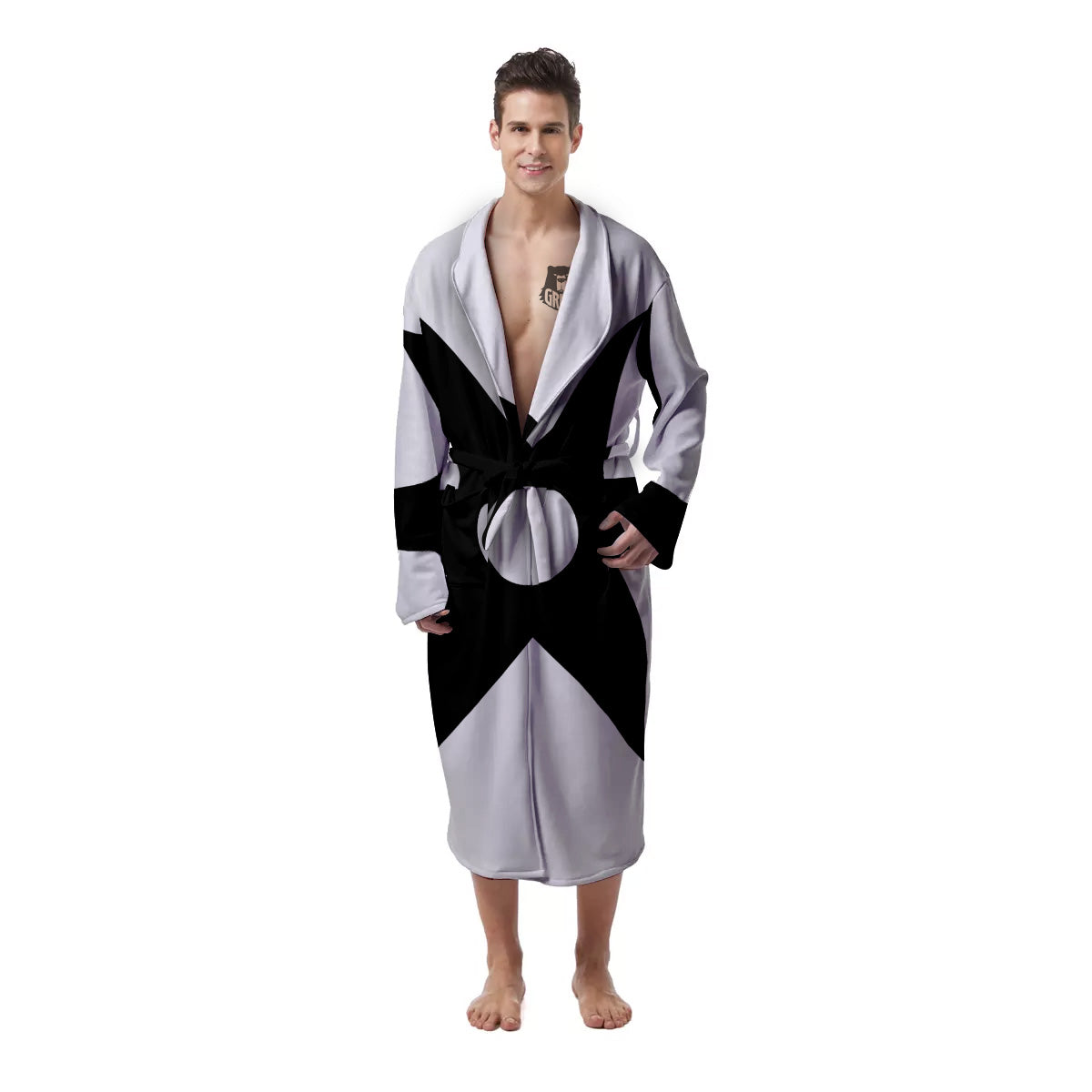 African Adinkra Symbols White And Black Men's Robe-grizzshop
