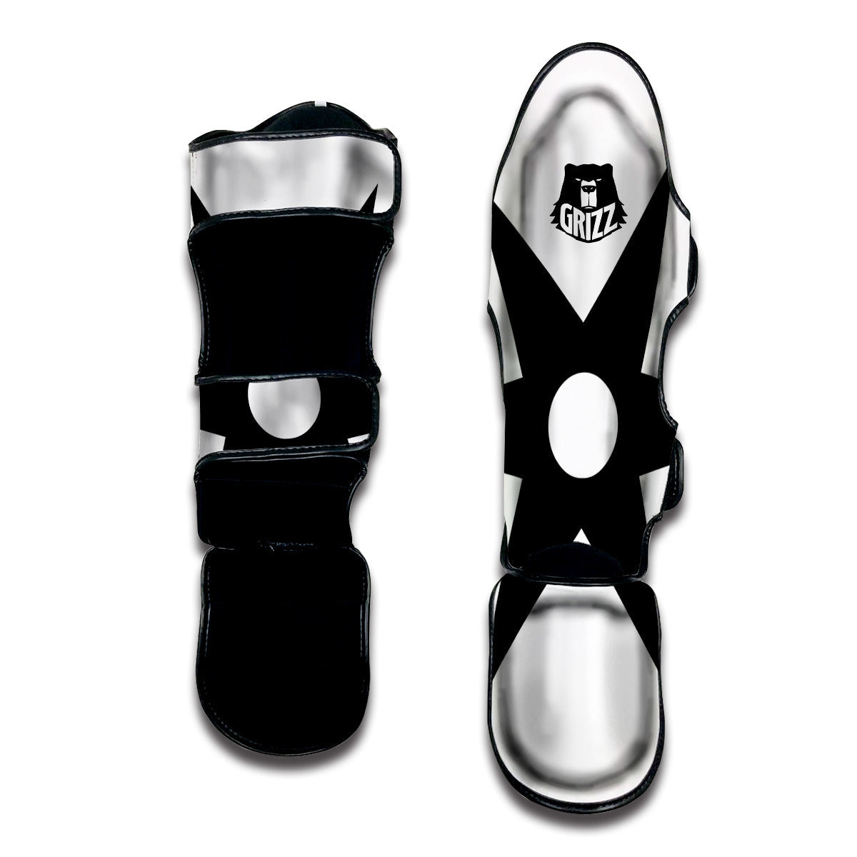 African Adinkra Symbols White And Black Muay Thai Shin Guards-grizzshop