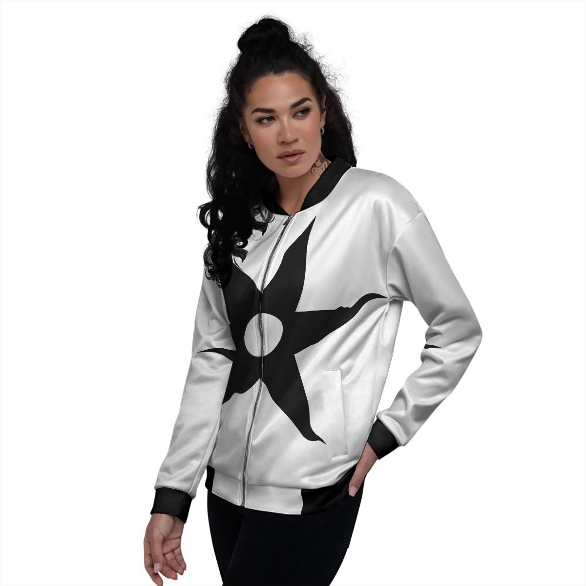 African Adinkra Symbols White And Black Women's Bomber Jacket-grizzshop