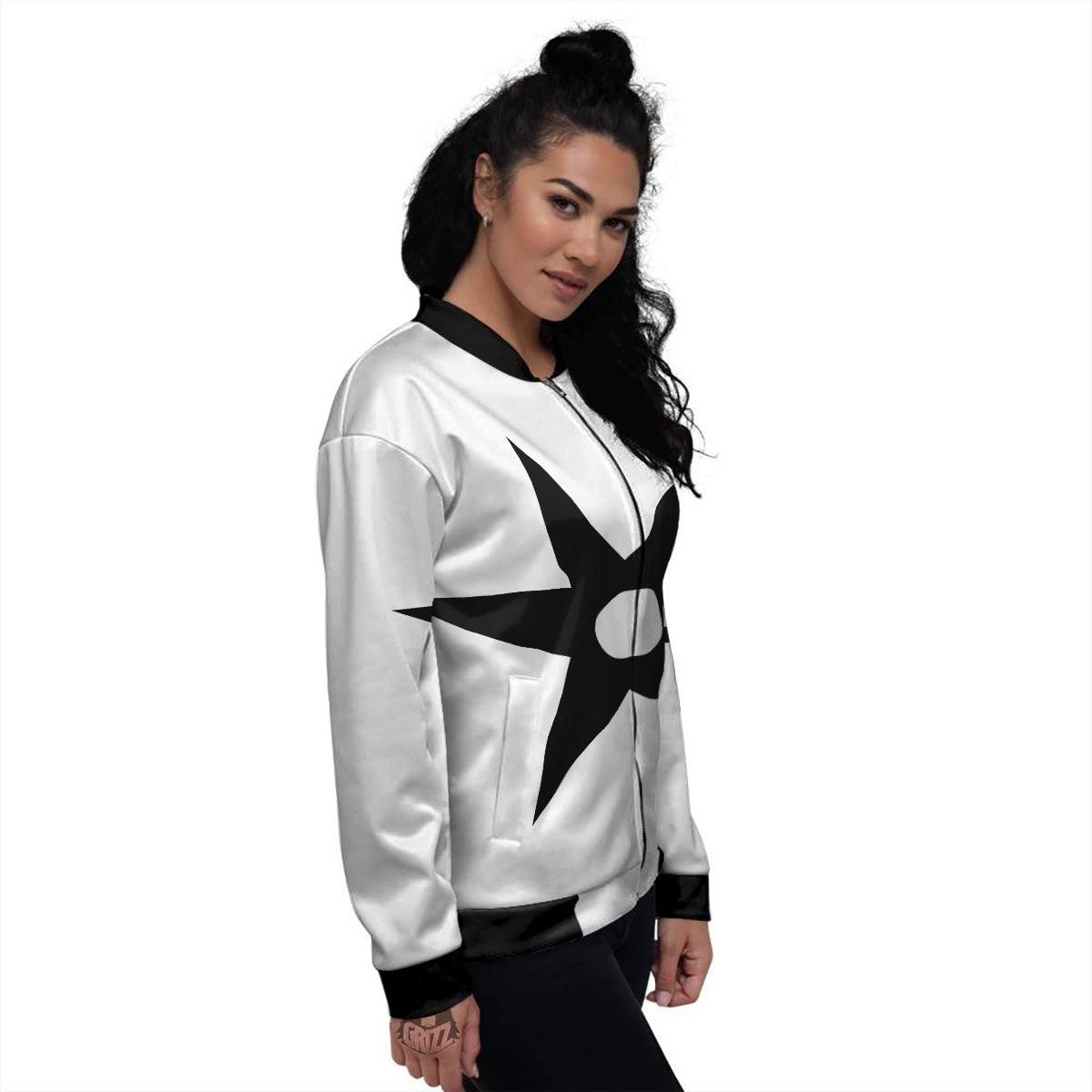 African Adinkra Symbols White And Black Women's Bomber Jacket-grizzshop