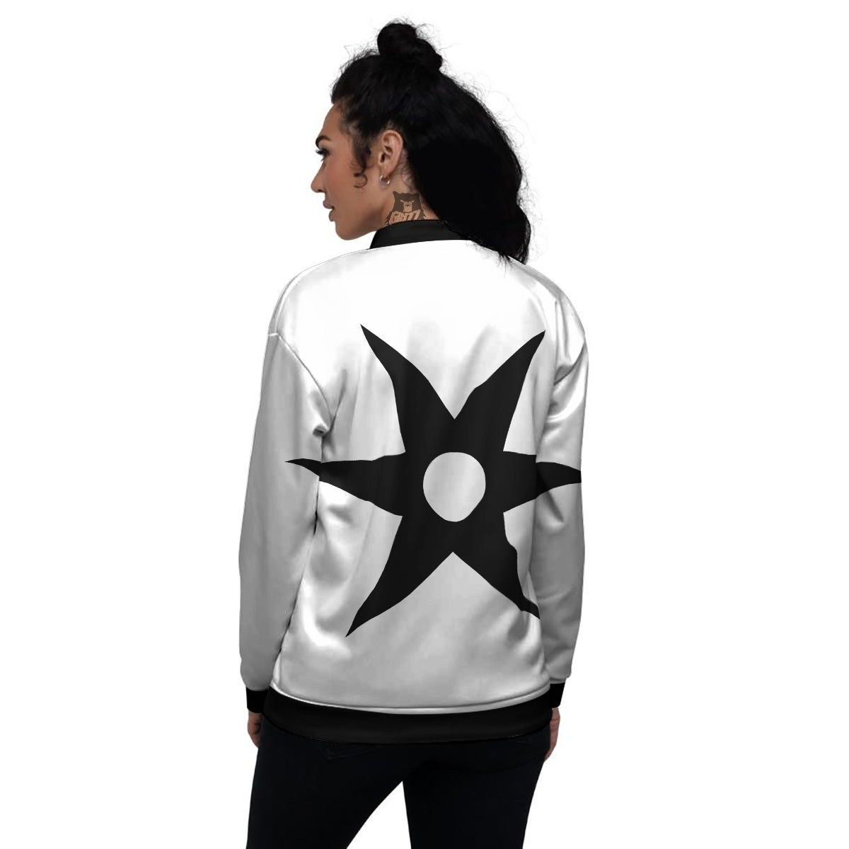 African Adinkra Symbols White And Black Women's Bomber Jacket-grizzshop