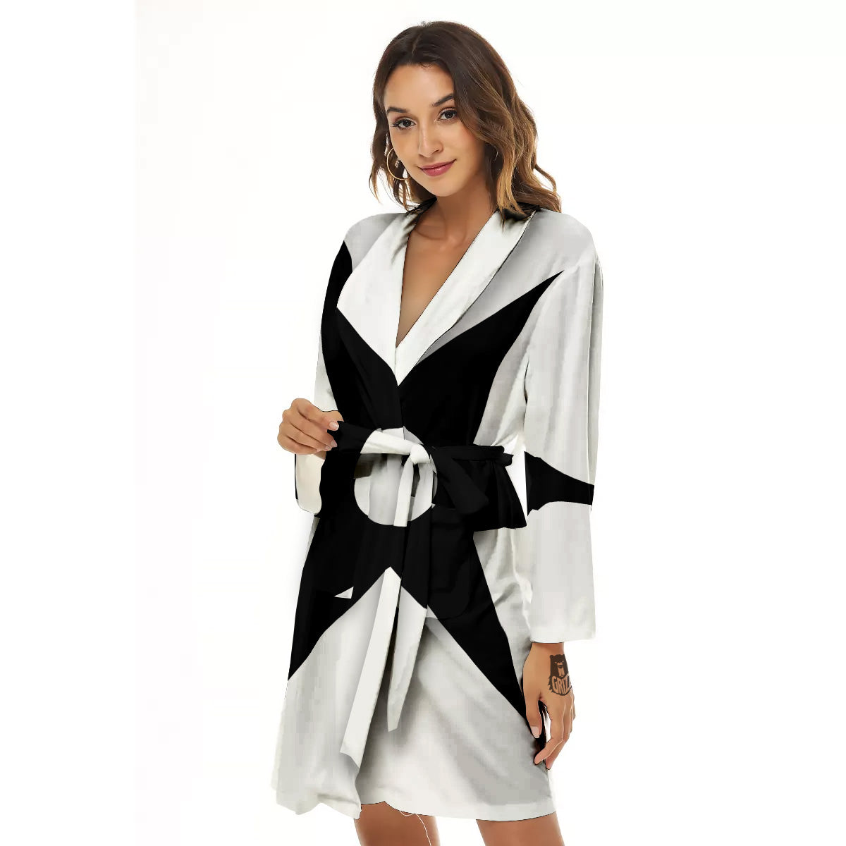 African Adinkra Symbols White And Black Women's Robe-grizzshop