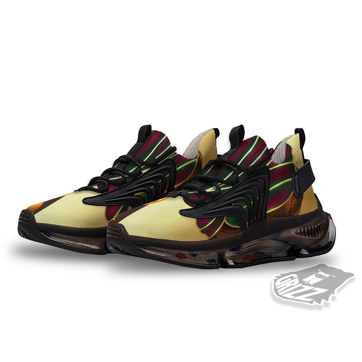 African Afro Gold And Black Print Black Gym Shoes-grizzshop