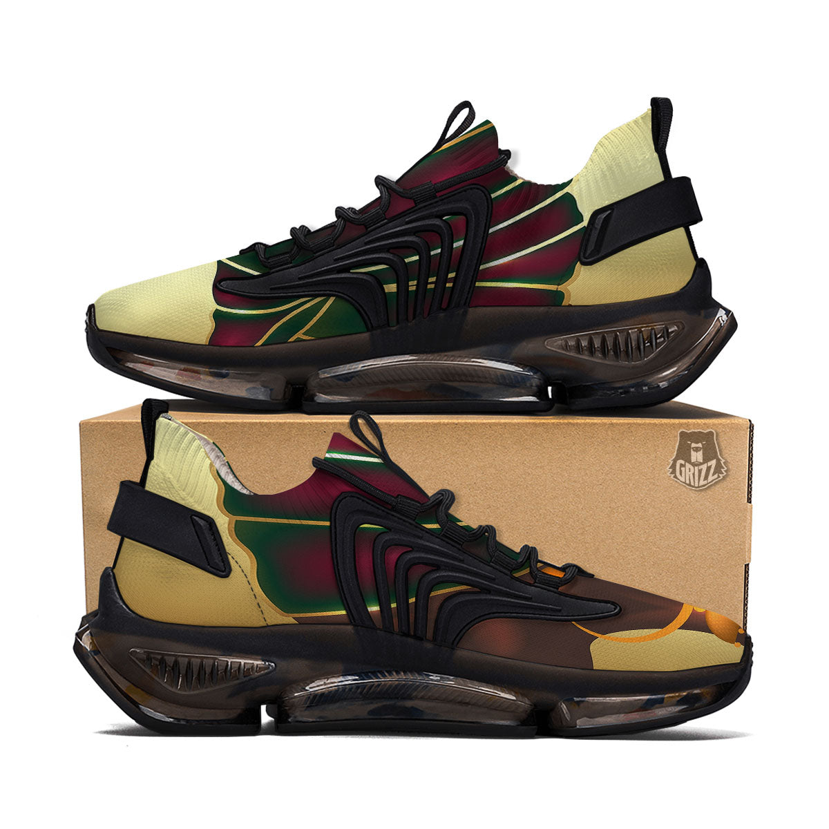 African Afro Gold And Black Print Black Gym Shoes-grizzshop