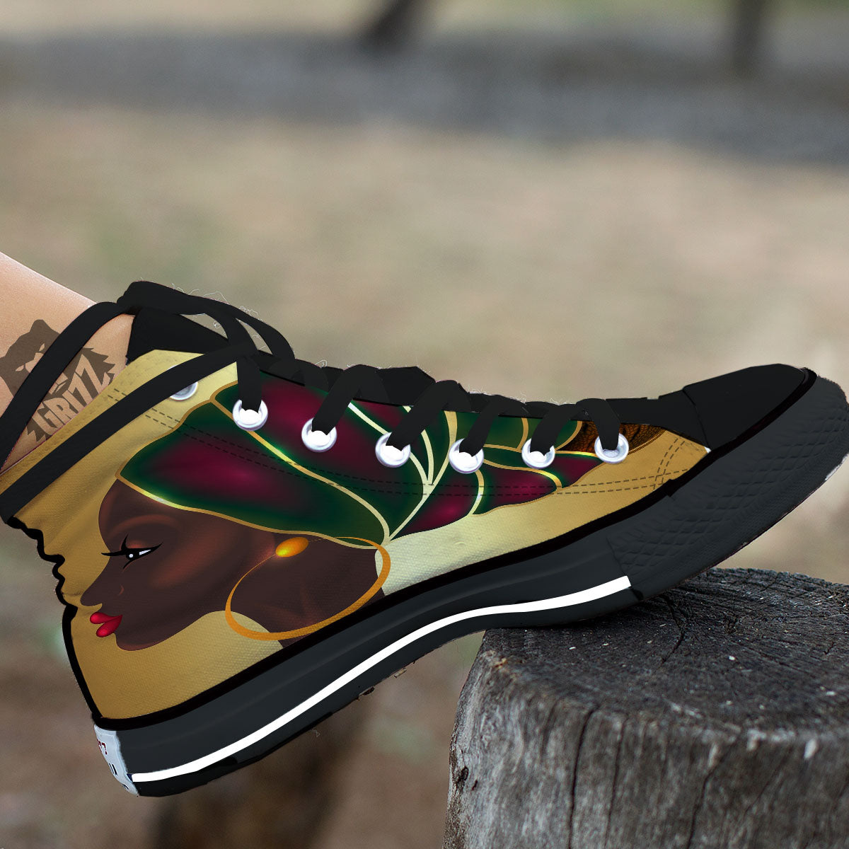 African Afro Gold And Black Print Black High Top Shoes-grizzshop