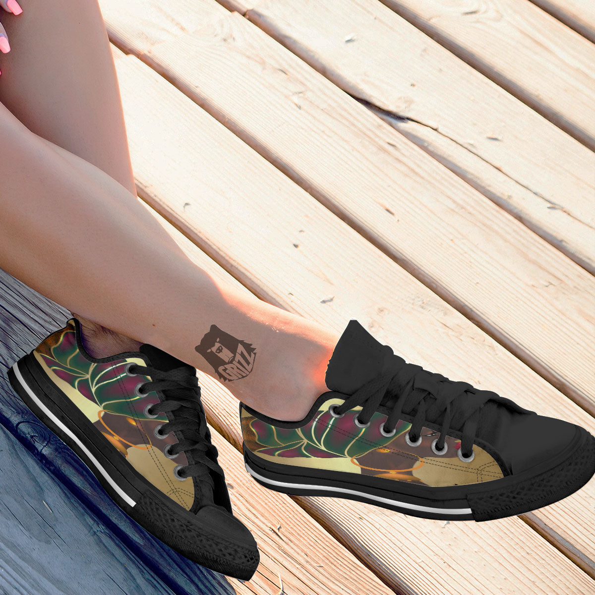 African Afro Gold And Black Print Black Low Top Shoes-grizzshop