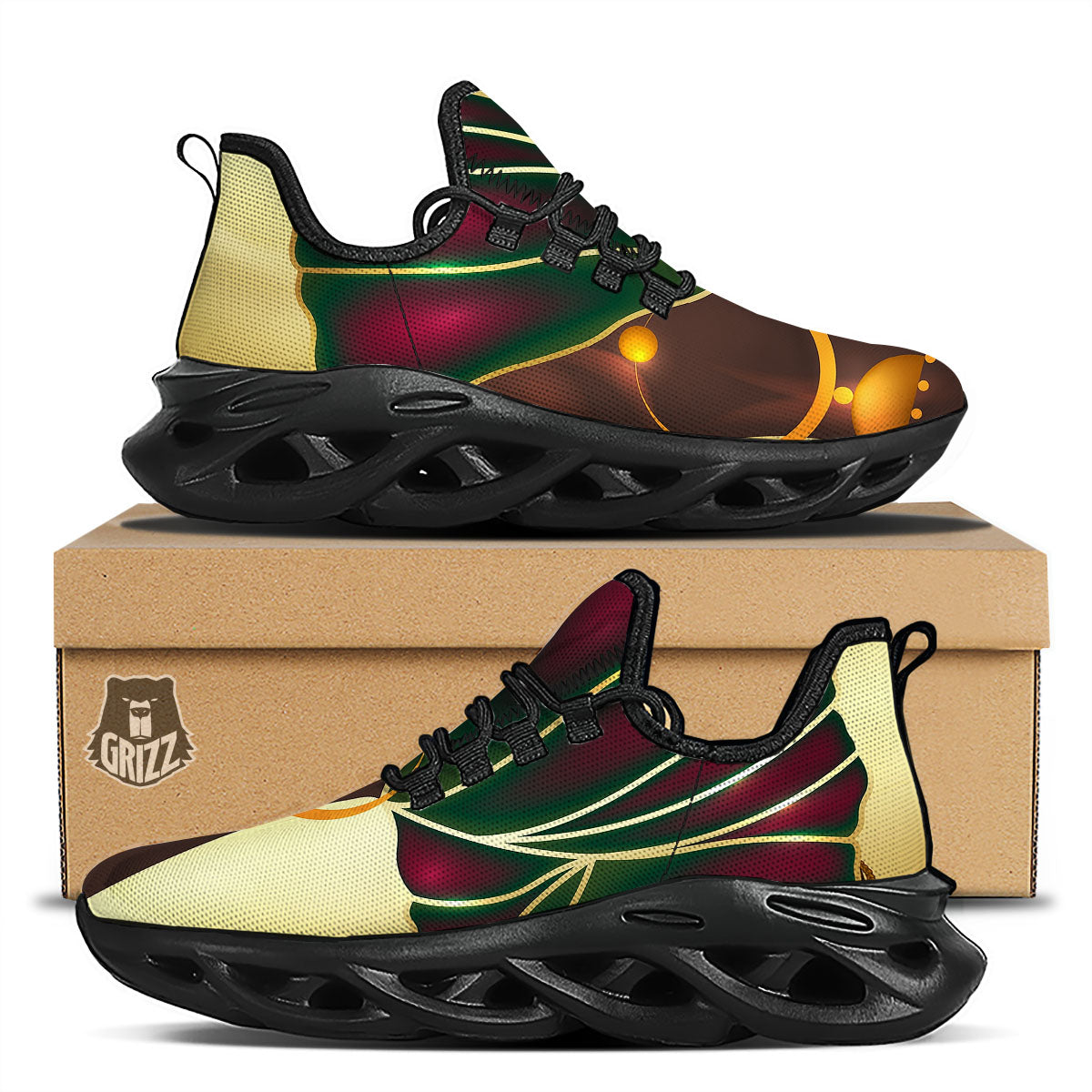 African Afro Gold And Black Print Black Running Shoes-grizzshop