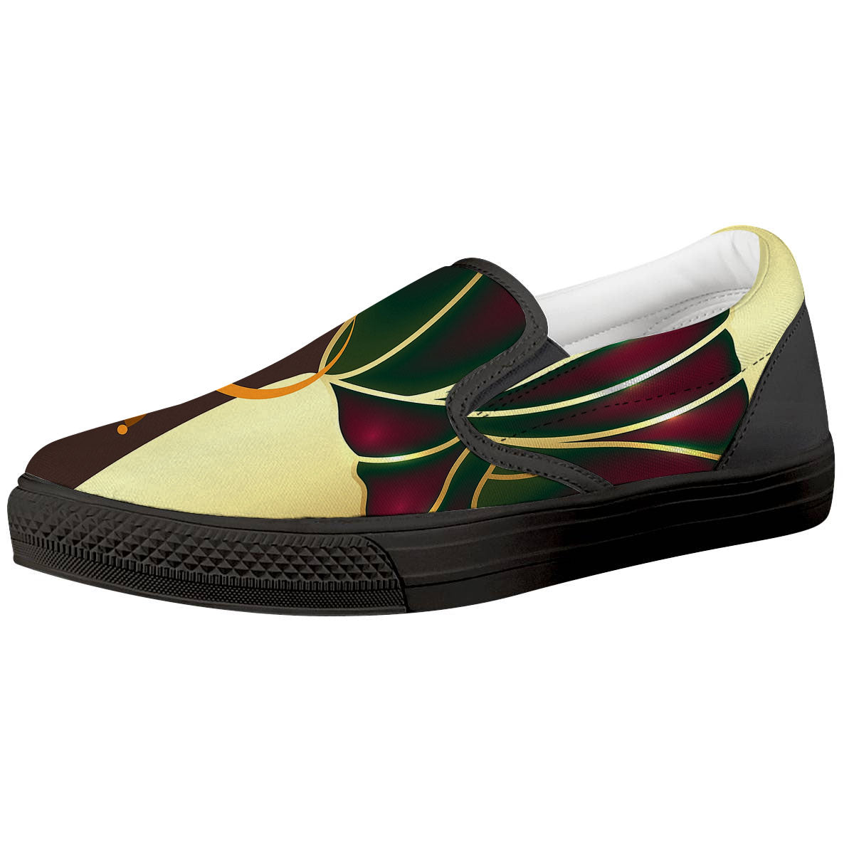 African Afro Gold And Black Print Black Slip On Shoes-grizzshop