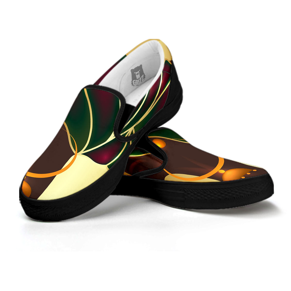 African Afro Gold And Black Print Black Slip On Shoes-grizzshop