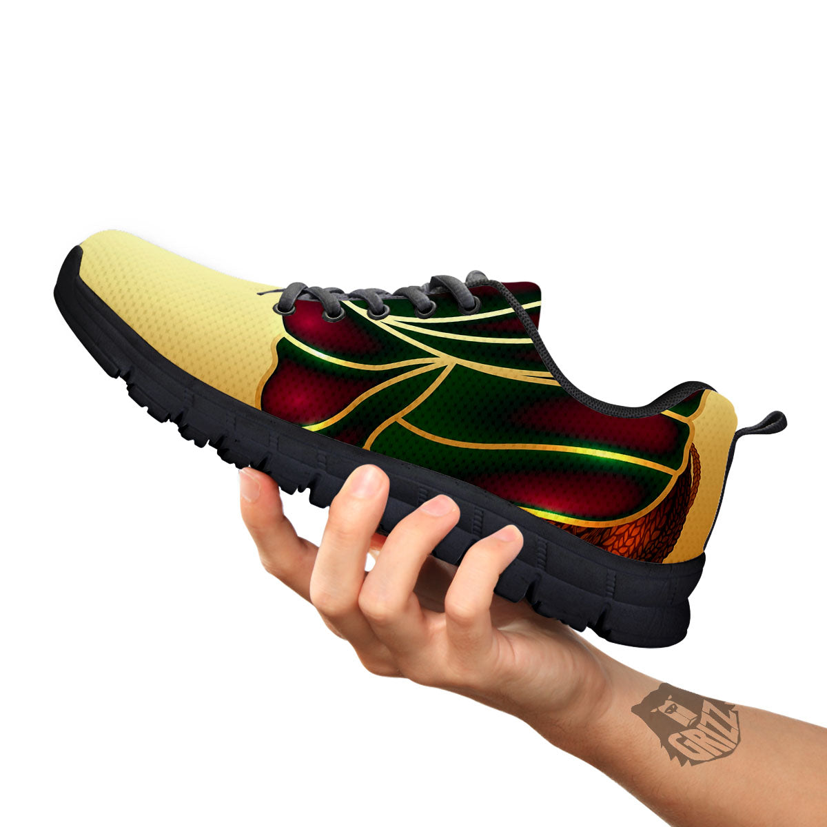 African Afro Gold And Black Print Black Sneaker-grizzshop