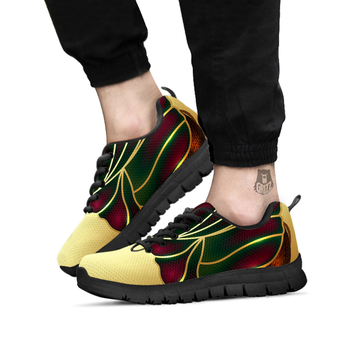 African Afro Gold And Black Print Black Sneaker-grizzshop