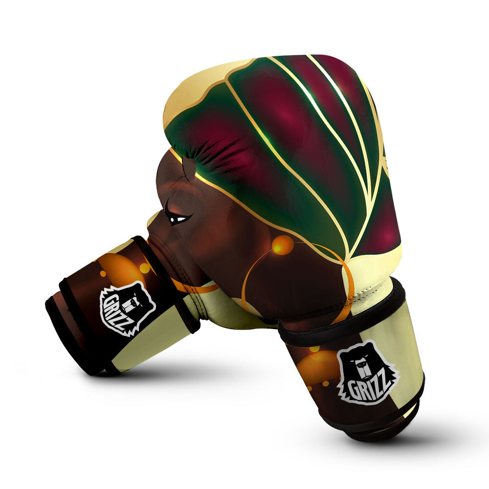 African Afro Gold And Black Print Boxing Gloves-grizzshop