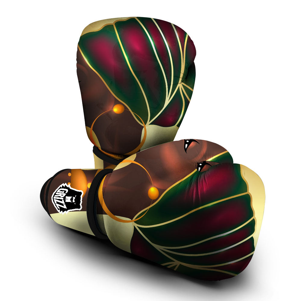 African Afro Gold And Black Print Boxing Gloves-grizzshop