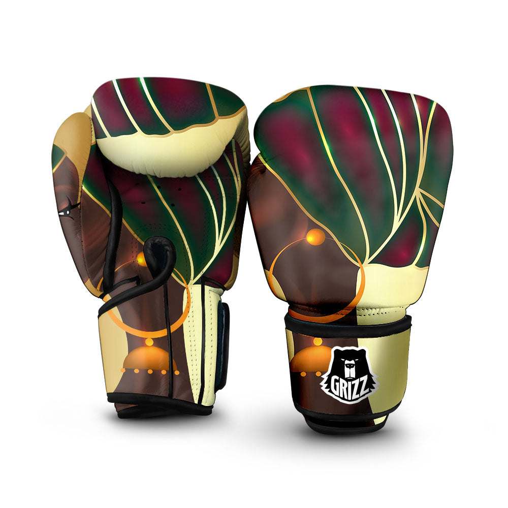 African Afro Gold And Black Print Boxing Gloves-grizzshop