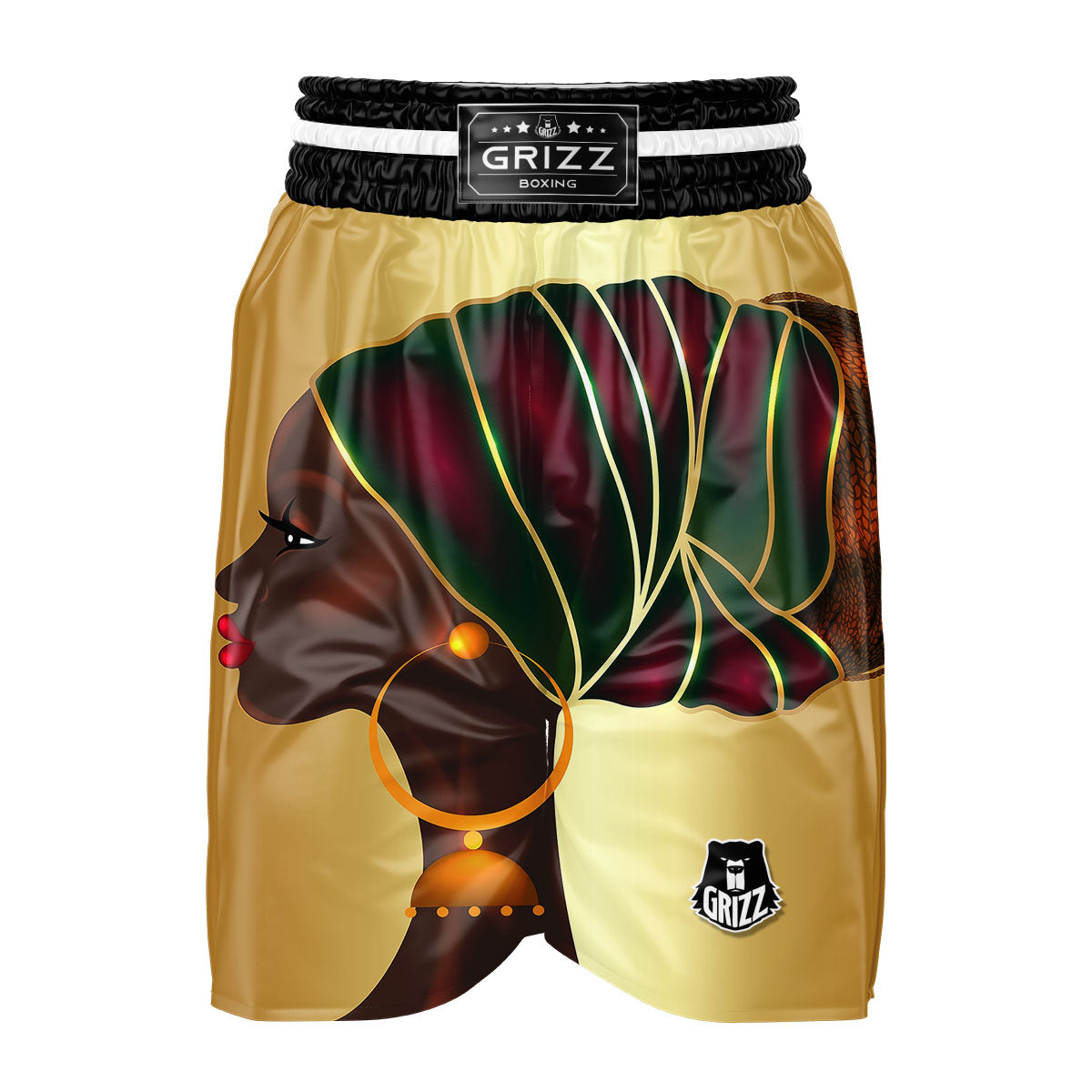 African Afro Gold And Black Print Boxing Shorts-grizzshop